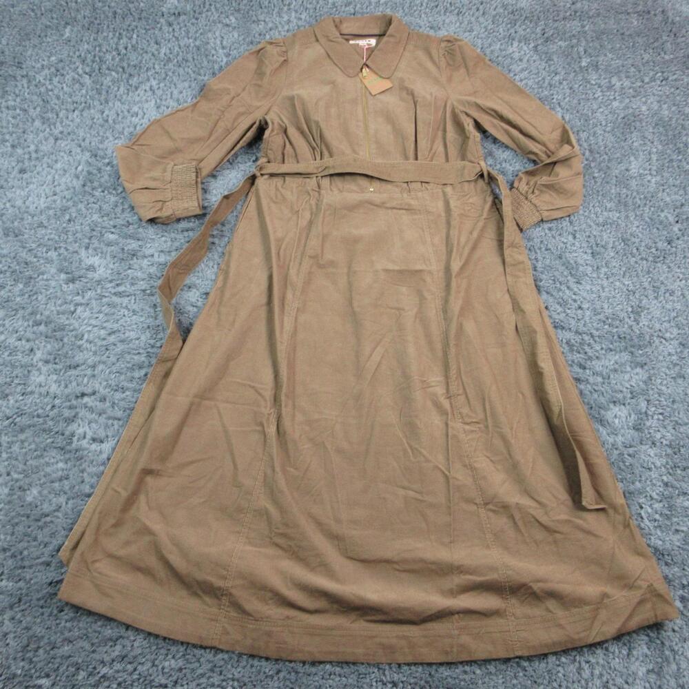 Boden Dress Womens 14 Brown Corduroy Midi Shirt Dress Belted Zip Adelaide NWT